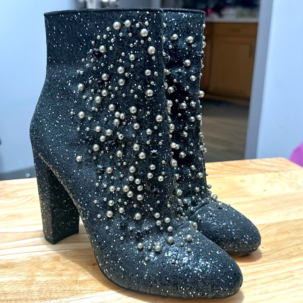 Black glitter boot heels